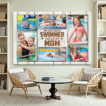 My Favorite Swimmer Calls Me Mom Canvas Print Wall Art Personalized Custom Photo Mother’s Day Gift For Mommy