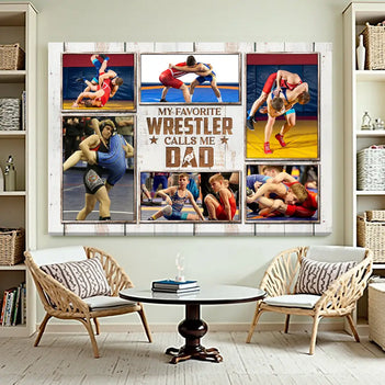 My Favorite Wrestler Calls Me Dad Canvas Print Wall Art Personalized Custom Photo Father’s Day Gift For Daddy