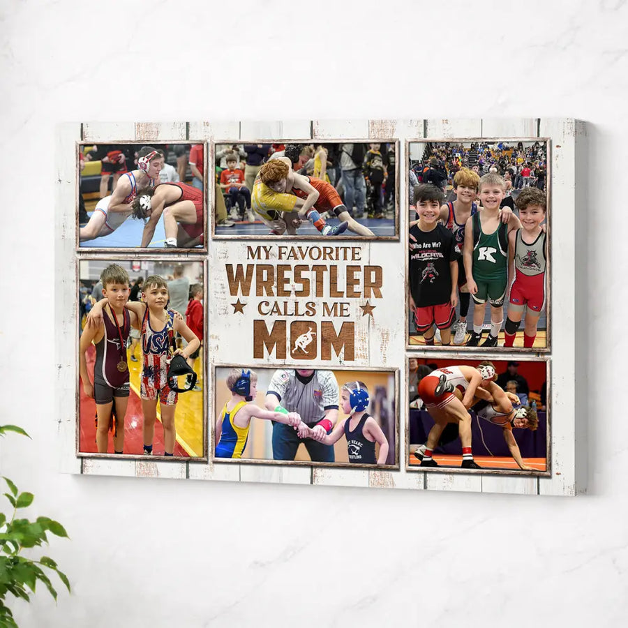 My Favorite Wrestler Calls Me Mom Canvas Print Wall Art Personalized Custom Photo Mother’s Day Gift For Mommy