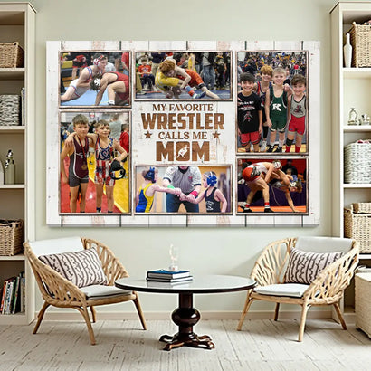 My Favorite Wrestler Calls Me Mom Canvas Print Wall Art Personalized Custom Photo Mothers Day Gift For Mommy