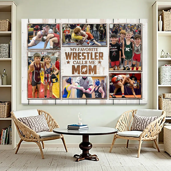 My Favorite Wrestler Calls Me Mom Canvas Print Wall Art Personalized Custom Photo Mothers Day Gift For Mommy