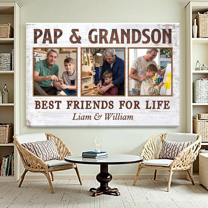Pap And Grandson Best Friends For Life Personalized Custom Photo Canvas Print Wall Art Father’s Day Gift