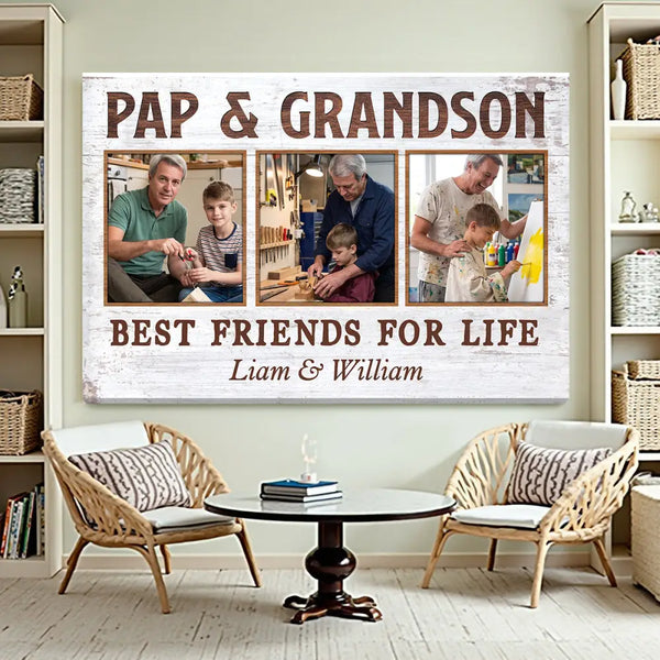Pap And Grandson Best Friends For Life Personalized Custom Photo Canvas Print Wall Art Fathers Day Gift