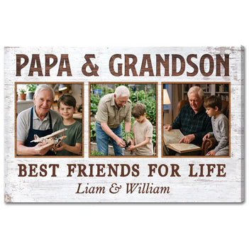 Papa And Grandson Best Friends For Life Personalized Custom Photo Canvas Print Wall Art Father’s Day Gift