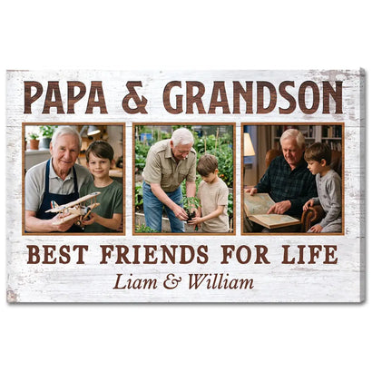Papa And Grandson Best Friends For Life Personalized Custom Photo Canvas Print Wall Art Father’s Day Gift