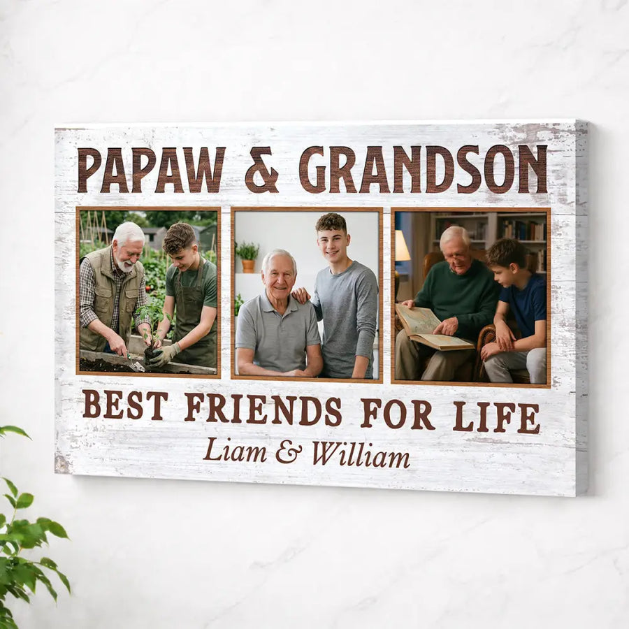 Papaw And Grandson Best Friends For Life Personalized Custom Photo Canvas Print Wall Art Father’s Day Gift