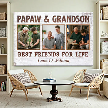 Papaw And Grandson Best Friends For Life Personalized Custom Photo Canvas Print Wall Art Father’s Day Gift