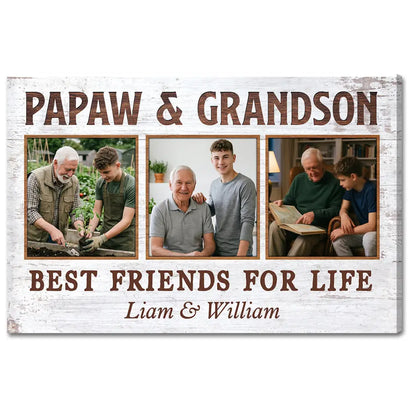 Papaw And Grandson Best Friends For Life Personalized Custom Photo Canvas Print Wall Art Father’s Day Gift