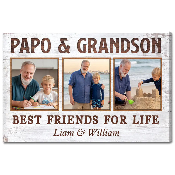 Papo And Grandson Best Friends For Life Personalized Custom Photo Canvas Print Wall Art Fathers Day Gift