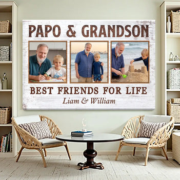 Papo And Grandson Best Friends For Life Personalized Custom Photo Canvas Print Wall Art Father’s Day Gift