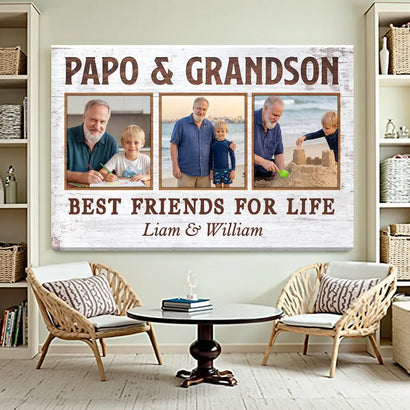 Papo And Grandson Best Friends For Life Personalized Custom Photo Canvas Print Wall Art Father’s Day Gift