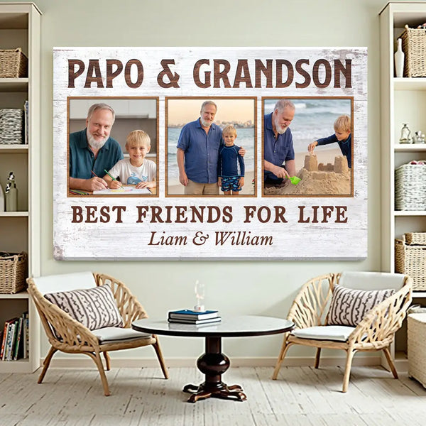 Papo And Grandson Best Friends For Life Personalized Custom Photo Canvas Print Wall Art Fathers Day Gift