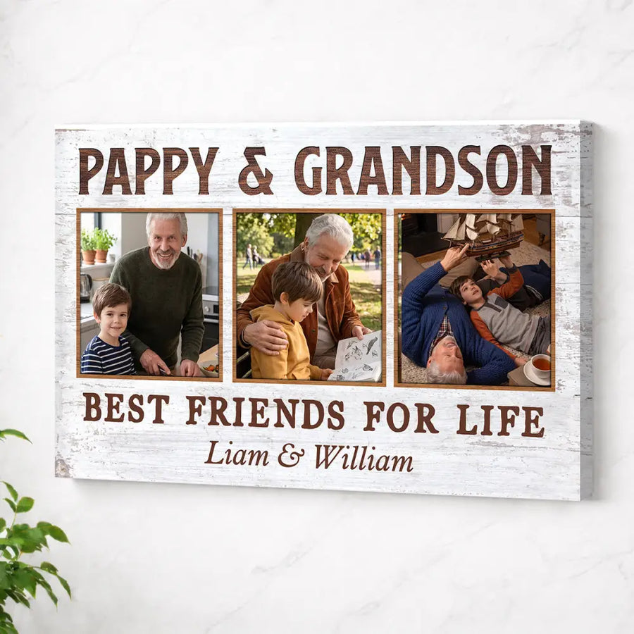 Pappy And Grandson Best Friends For Life Personalized Custom Photo Canvas Print Wall Art Father’s Day Gift