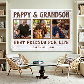 Pappy And Grandson Best Friends For Life Personalized Custom Photo Canvas Print Wall Art Father’s Day Gift