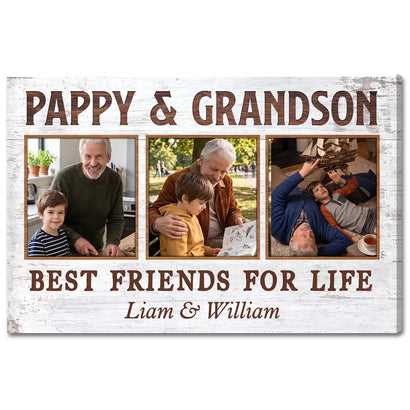 Pappy And Grandson Best Friends For Life Personalized Custom Photo Canvas Print Wall Art Father’s Day Gift