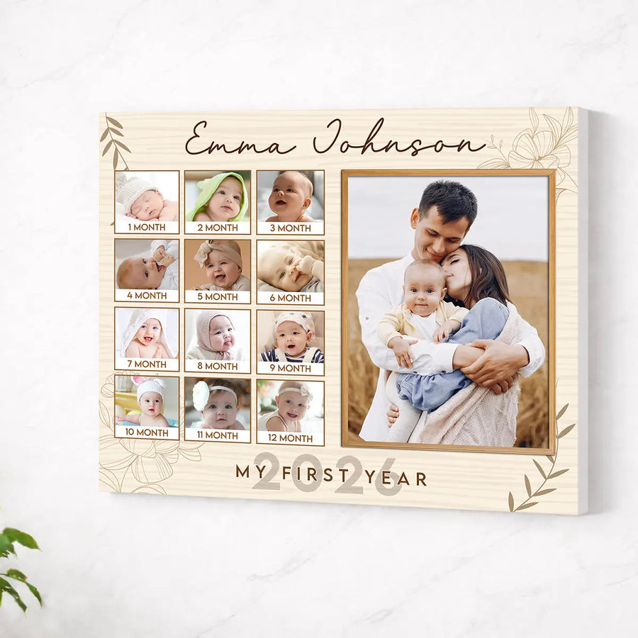 Personalized 1st Birthday Canvas Prints - First Gift - Custom Baby Photo My Year - No Frame / 14x11
