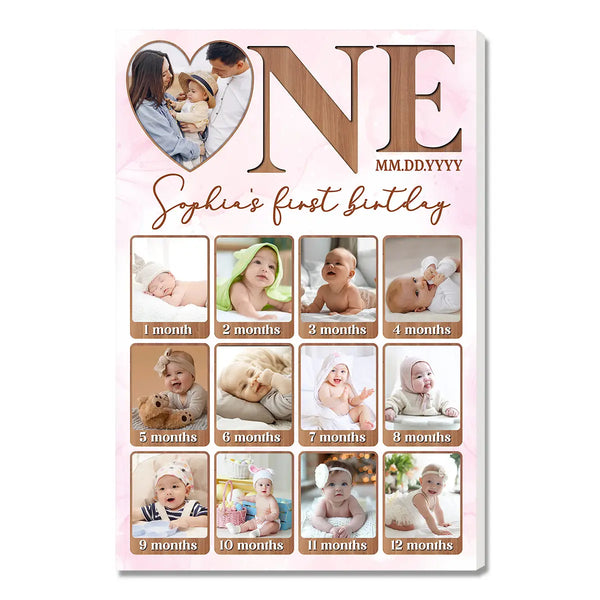 Personalized 1st Birthday Canvas Prints - First Gift - Custom Baby Photo One - 9x12