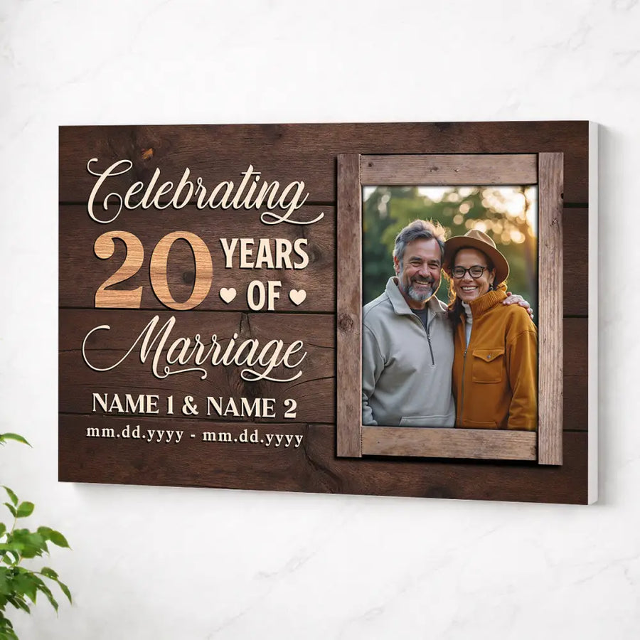Personalized 20th Anniversary Canvas - Wedding Gift with Custom Photo Wall Art - No Frame / 12x9