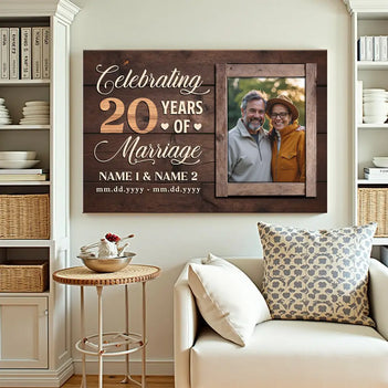 Personalized 20th Anniversary Canvas - Wedding Gift with Custom Photo Wall Art - 12x9