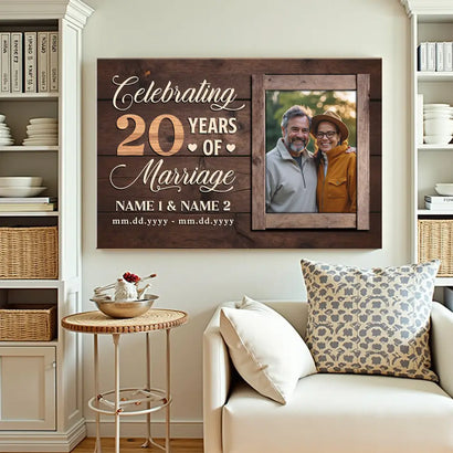 Personalized 20th Anniversary Canvas - Wedding Gift with Custom Photo Wall Art - 12x9