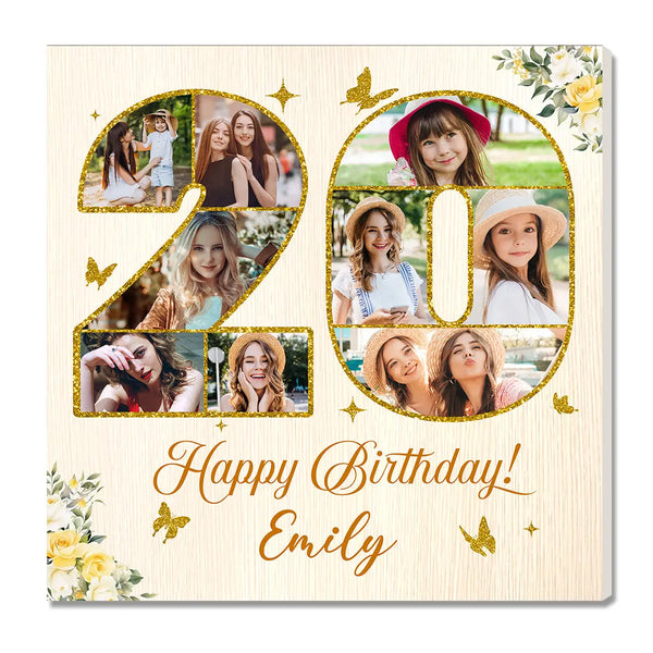 Personalized 20th Birthday Canvas Prints - Celebration Gift - Custom Photo Happy - 12x12