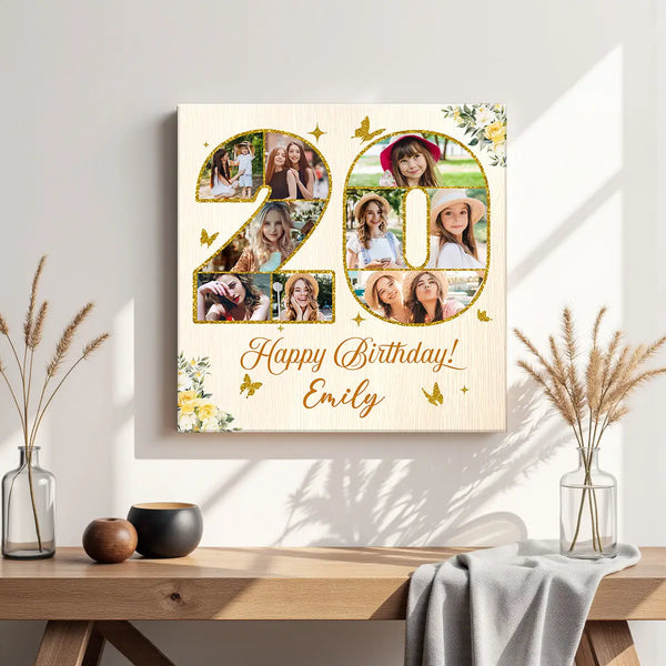 Personalized 20th Birthday Canvas Prints - Celebration Gift - Custom Photo Happy - 12x12