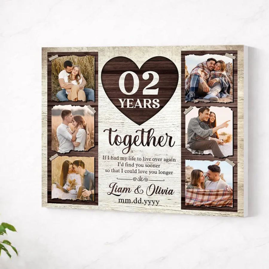 Personalized 2nd Years Together Canvas Wall Art Wedding Anniversary Custom Photo Gift Celebrating Husband And Wife