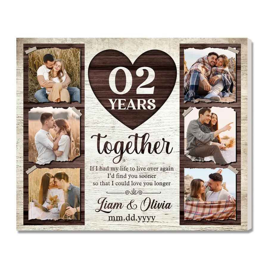Personalized 2nd Years Together Canvas Wall Art Wedding Anniversary Custom Photo Gift Celebrating Husband And Wife