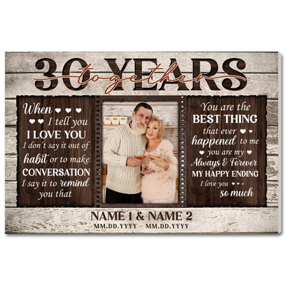 Personalized 30th Anniversary Canvas - Custom Couple Wall Art Gift - 12x9