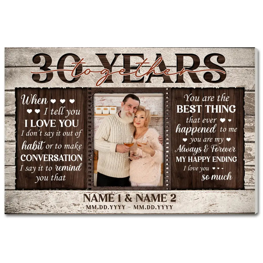 Personalized 30th Anniversary Canvas - Custom Couple Wall Art Gift - 12x9