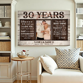 Personalized 30th Anniversary Canvas - Custom Couple Wall Art Gift - 12x9