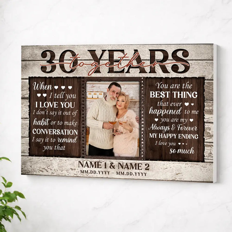 Personalized 30th Anniversary Canvas - Custom Couple Wall Art Gift - No Frame / 12x9