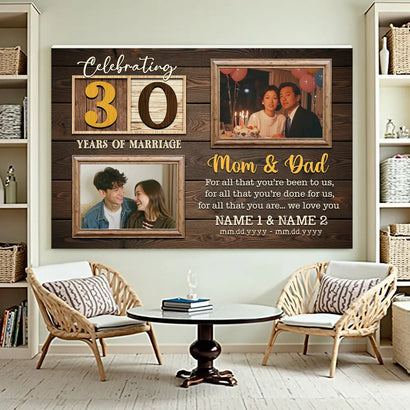 Personalized 30th Wedding Anniversary Canvas - Custom Wall Art Celebrating 30 Years of Marriage