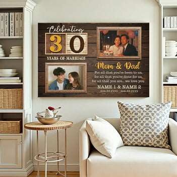 Personalized 30th Wedding Anniversary Canvas - Custom Wall Art Celebrating 30 Years of Marriage - 12x9