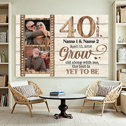 Personalized 40 Years Anniversary Grow Old Along With Me Canvas Wall Art Custom Photo Ruby Wedding Keepsake