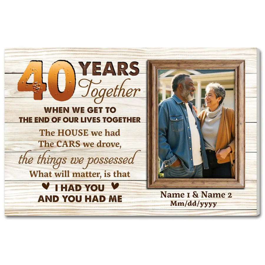Personalized 40 Years Together Canvas - Custom Anniversary Couple Wall Art - 12x9