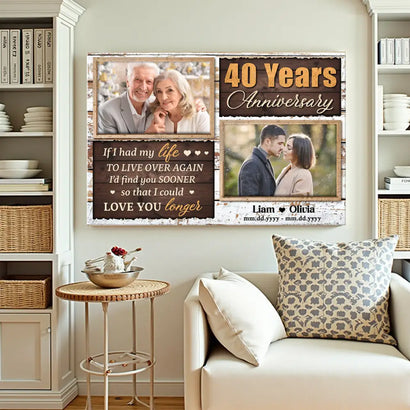 Personalized 40th Anniversary Canvas - Custom Couple Wall Art Gift Unique 40 Years Together Decor - 12x9