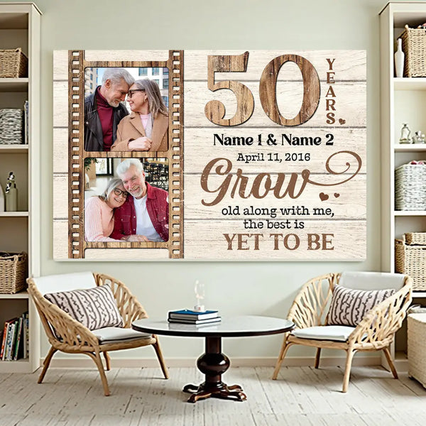 Personalized 50 Years Anniversary Grow Old Along With Me Canvas Wall Art Custom Photo Golden Wedding Keepsake