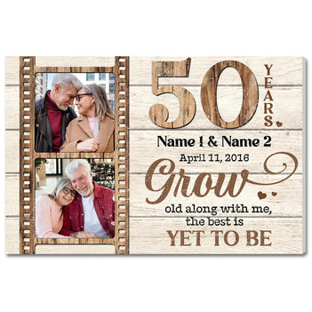 Personalized 50 Years Anniversary Grow Old Along With Me Canvas Wall Art Custom Photo Golden Wedding Keepsake
