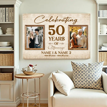 Personalized 50th Anniversary Canvas - Celebrating 50 Years of Marriage with Custom Photo Wall Art - 12x9
