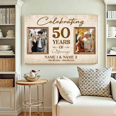 Personalized 50th Anniversary Canvas - Celebrating 50 Years of Marriage with Custom Photo Wall Art - 12x9