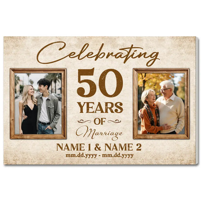 Personalized 50th Anniversary Canvas - Celebrating 50 Years of Marriage with Custom Photo Wall Art - 12x9