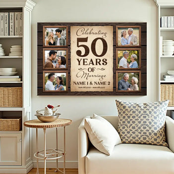 Personalized 50th Anniversary Canvas - Celebrating 50 Years Of Marriage Custom Photo Wall Art - 12x9
