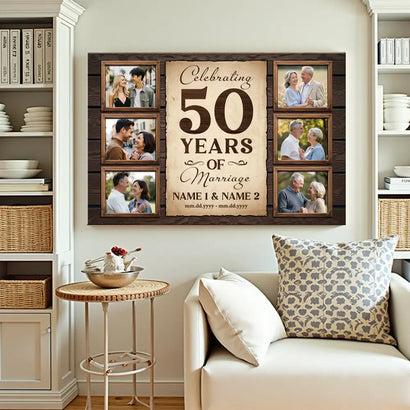 Personalized 50th Anniversary Canvas - Celebrating 50 Years Of Marriage Custom Photo Wall Art - 12x9
