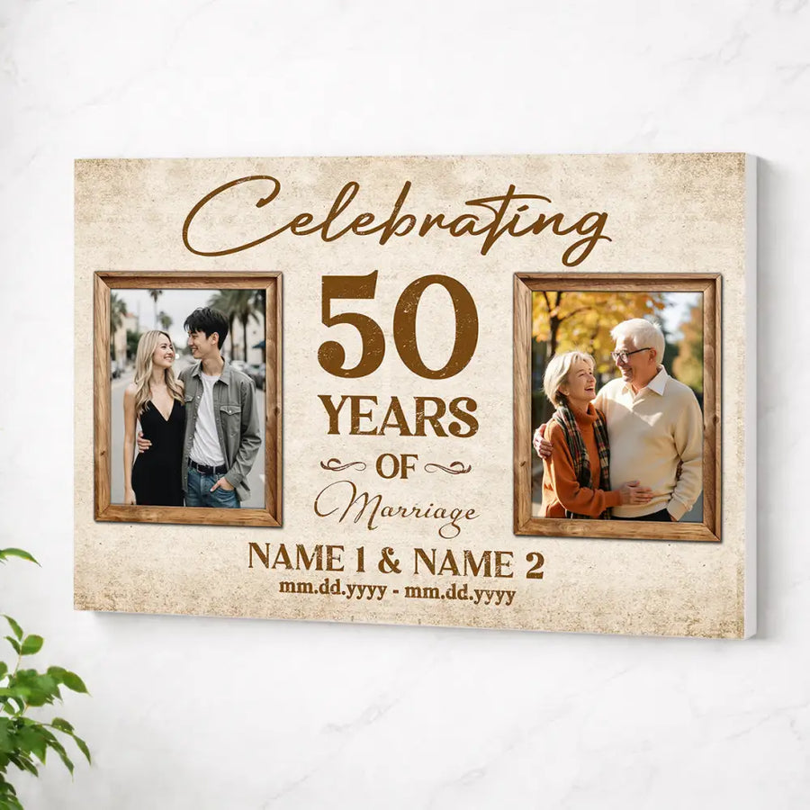 Personalized 50th Anniversary Canvas - Celebrating 50 Years of Marriage with Custom Photo Wall Art - No Frame / 12x9