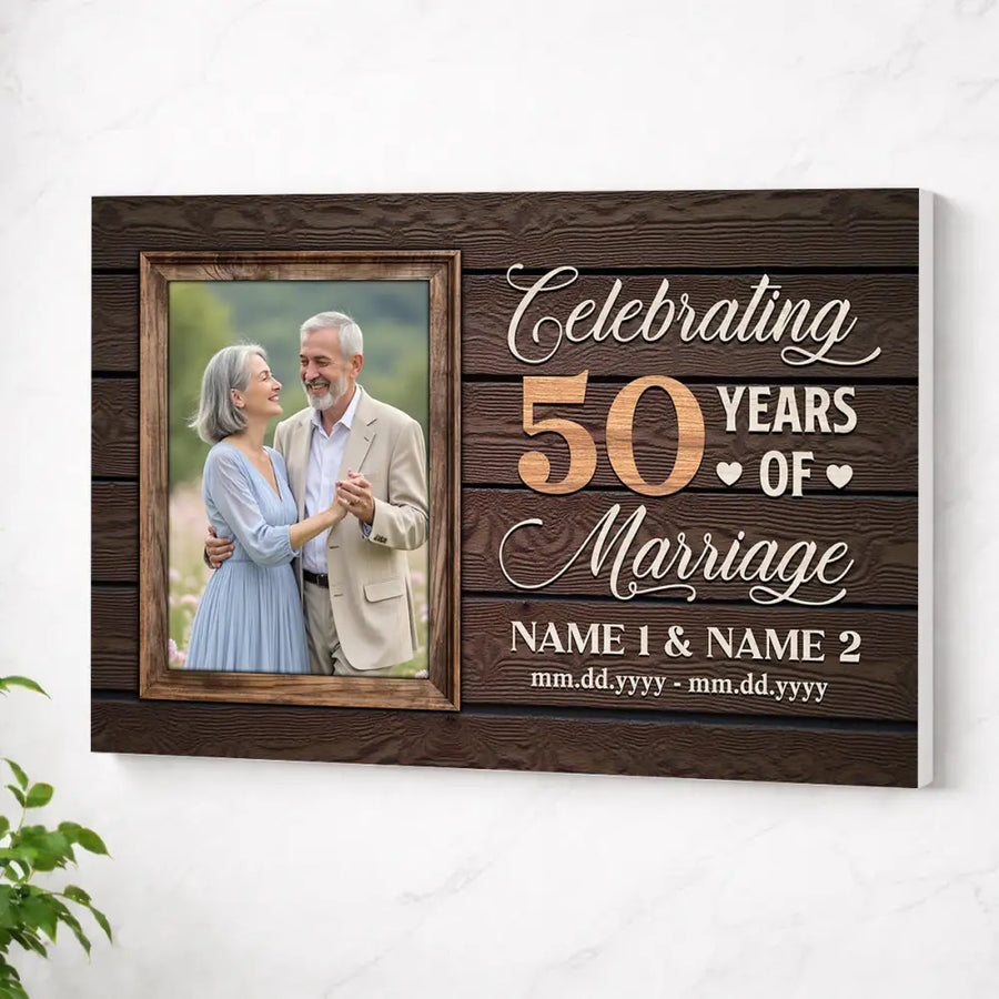 Personalized 50th Anniversary Canvas - Celebrating 50 Years Together with Custom Photo Wall Art - No Frame / 12x9
