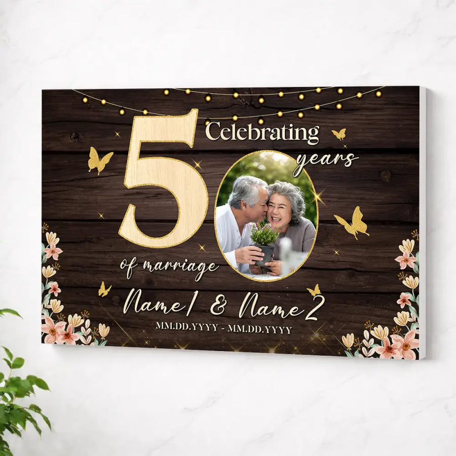 Personalized 50th Anniversary Canvas - Custom Photo Couple Wall Art - No Frame / 12x9