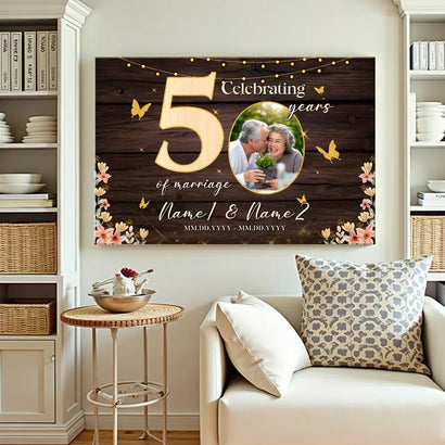 Personalized 50th Anniversary Canvas - Custom Photo Couple Wall Art - 12x9