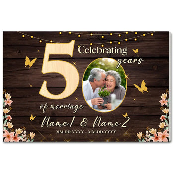 Personalized 50th Anniversary Canvas - Custom Photo Couple Wall Art - 12x9