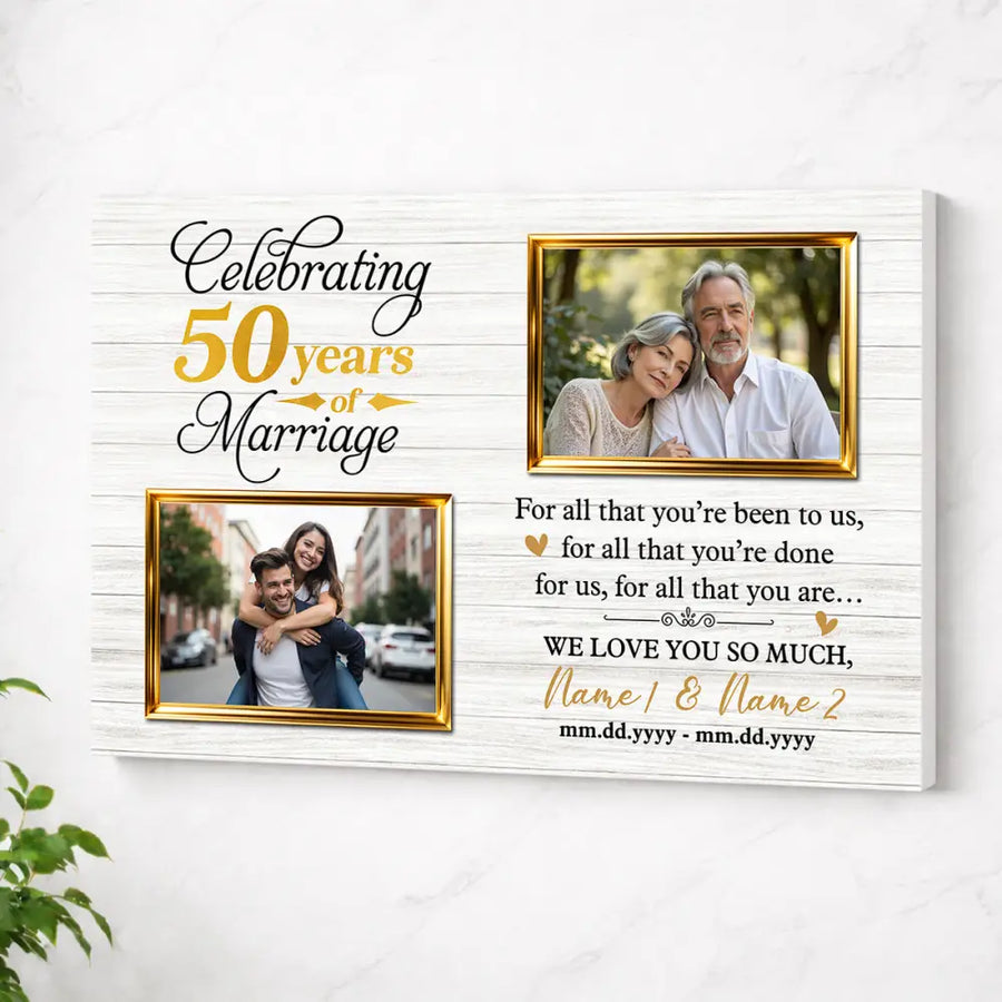 Personalized 50th Anniversary Canvas - Custom Wall Art to Celebrate 50 Years of Marriage - No Frame / 12x9